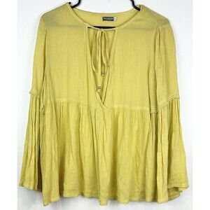 Earthbound Trading Co Blouse Boho Peasant Bell Sleeves, Mustard Yellow, Small